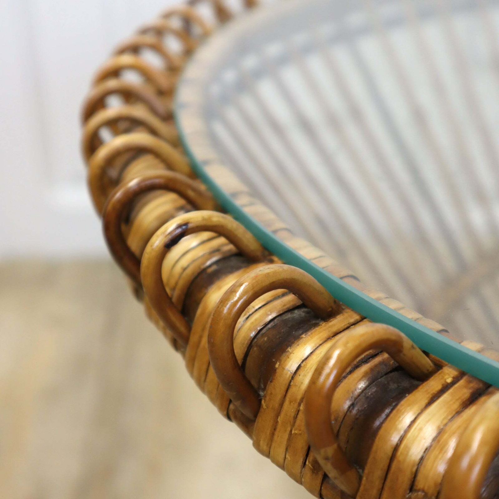 Mid Century Rattan Franco Albini Coffee Table. photo Furniture