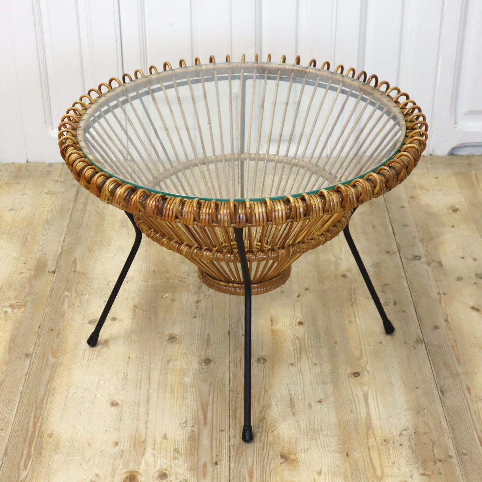 Furniture Mid Century Rattan Franco Albini Coffee Table. photo