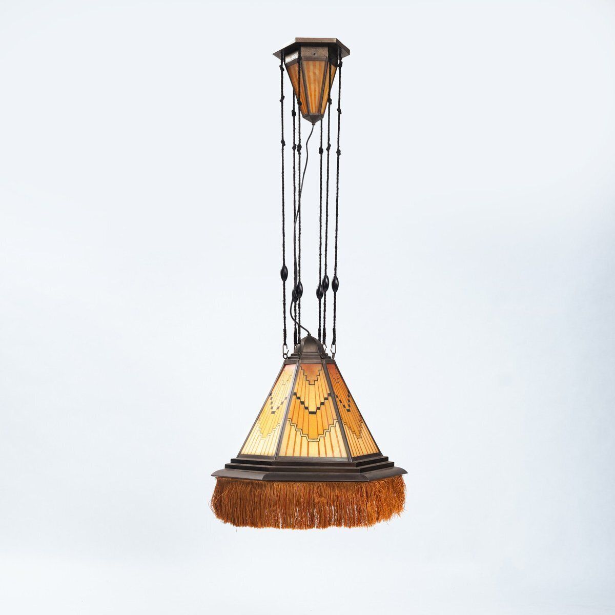 Art Deco Amsterdam School Painted Glass Chandelier, The Netherlands, 1930s