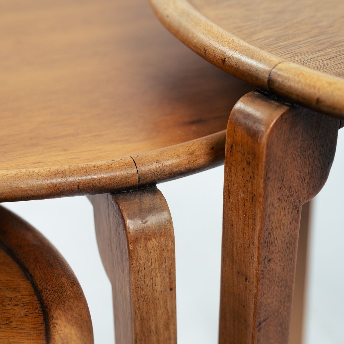 photo furniture Art Deco Oak Wooden Round Amsterdam School Nesting Tables, The Netherlands, 1920s, Set Of 3