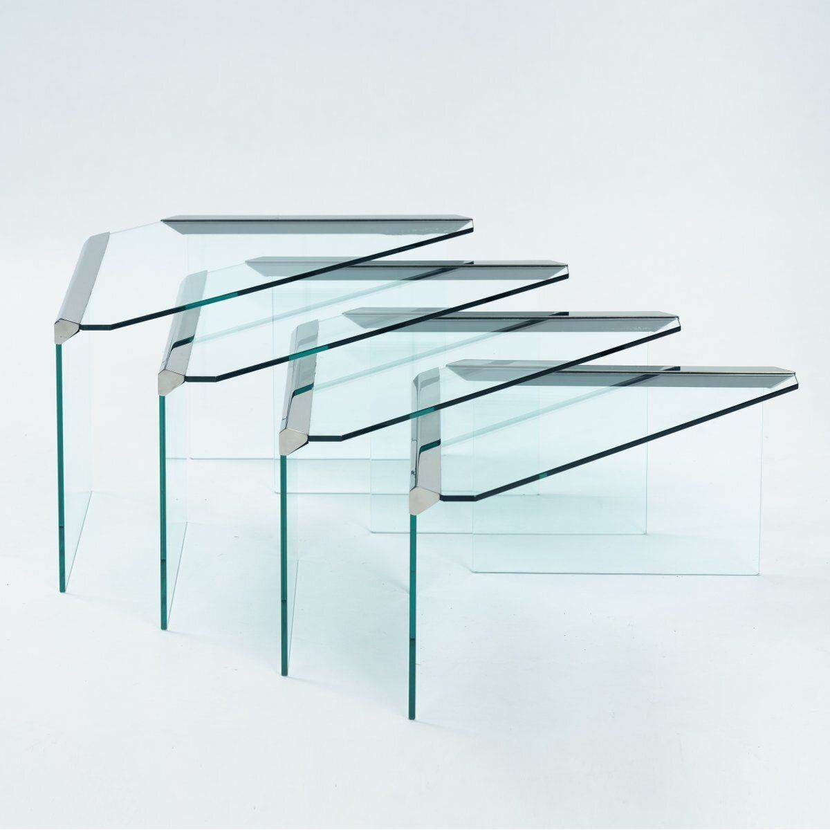 Corner Trangle Nesting Tables In Glass Chrome By Pierangelo Gallotti For Galotti & Radice, 1970s, Set Of 4 photo furniture