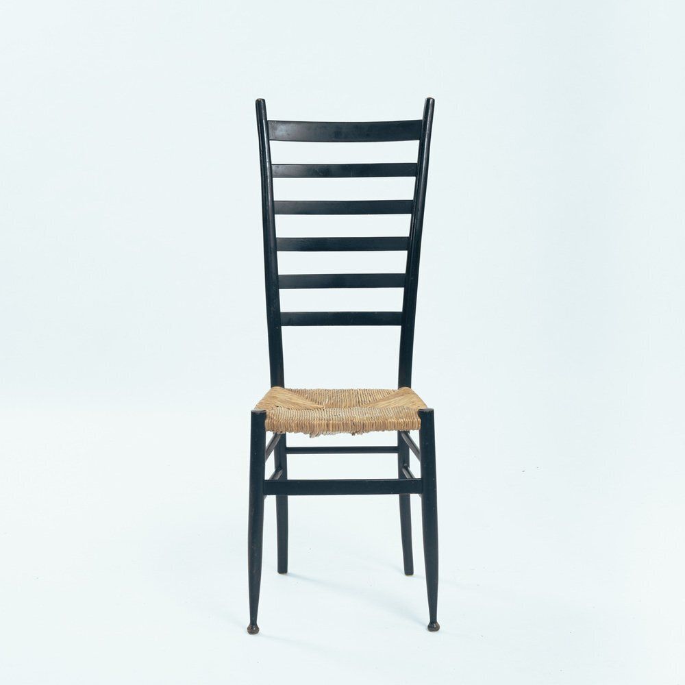 Italian Ebonised Straw Webbing Highback Side Chair In Style Of Chiavari, 1970s photo furniture