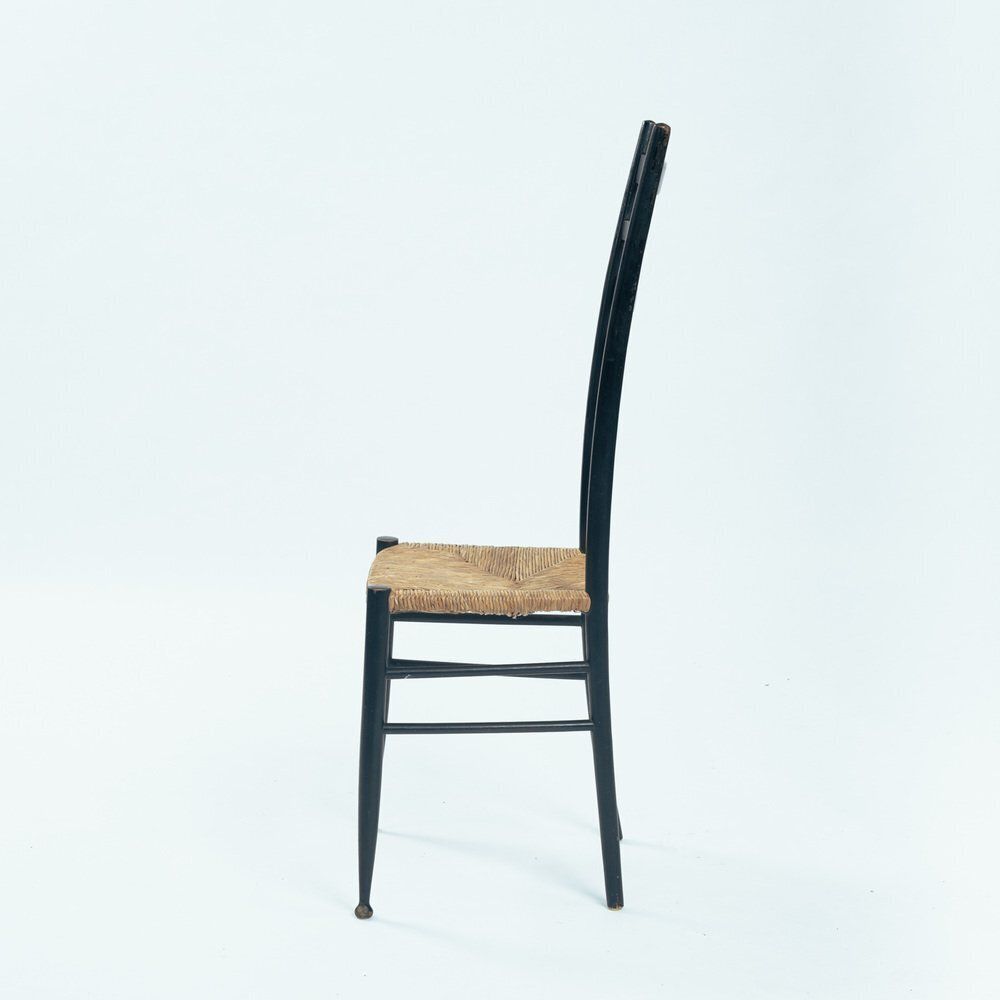 Italian Ebonised Straw Webbing Highback Side Chair In Style Of Chiavari, 1970s photo for sale