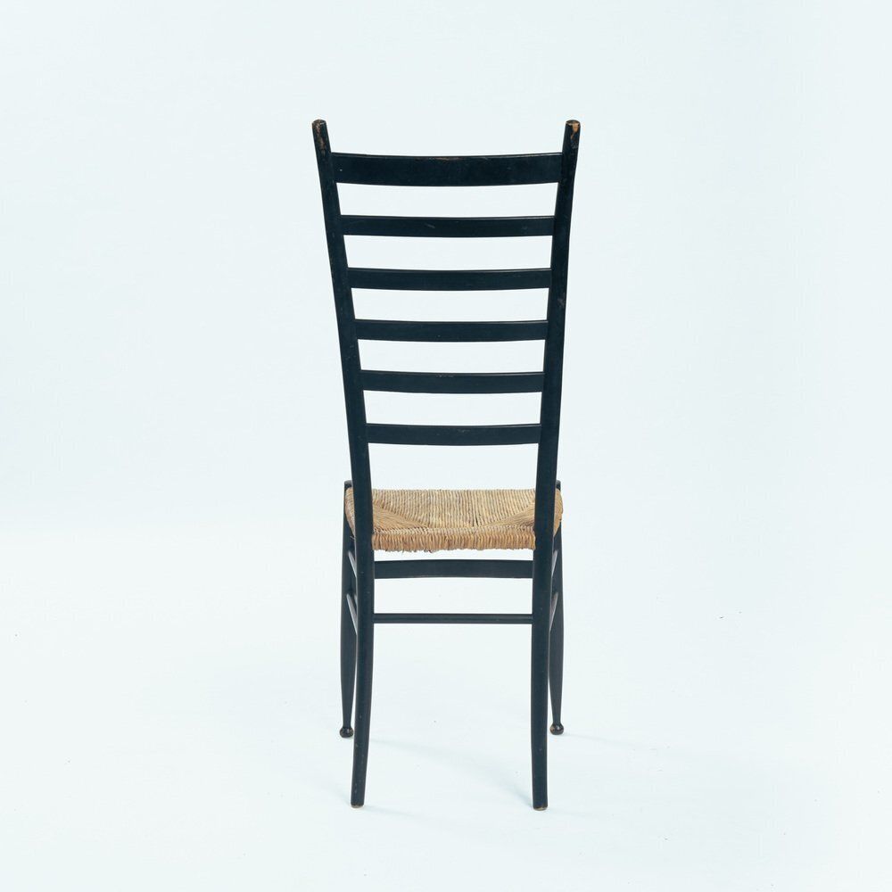 Furniture Italian Ebonised Straw Webbing Highback Side Chair In Style Of Chiavari, 1970s photo