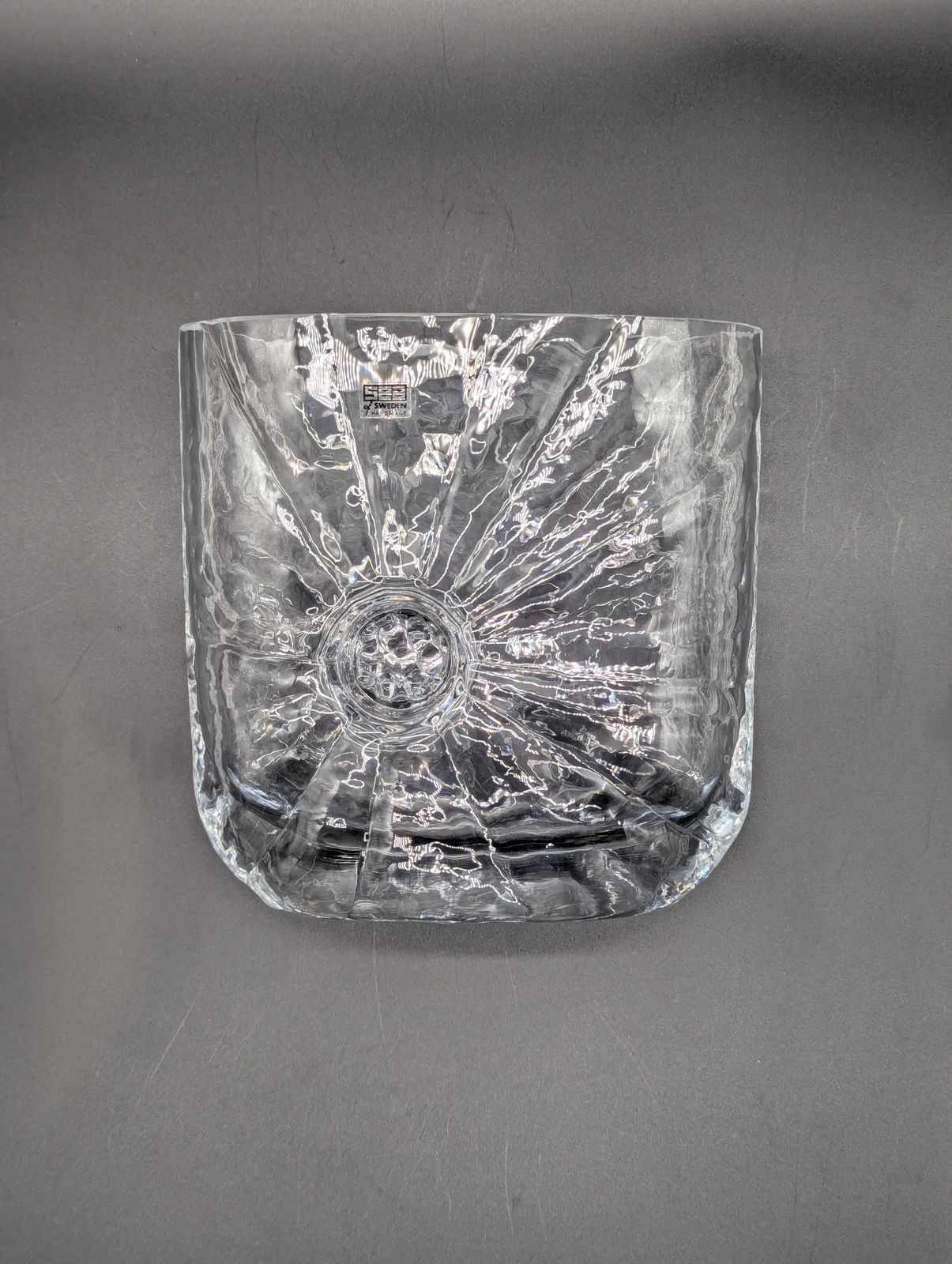 photo furniture Swedish Sea ‘Sunburst’ Glass Vase By Rune Strand (C. 1960s–70s), Clear Sculptural Form