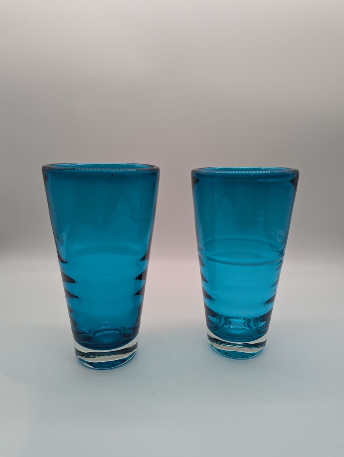 Vintage Blue Glass Vases – Pair | Mid Century Scandinavian Style
