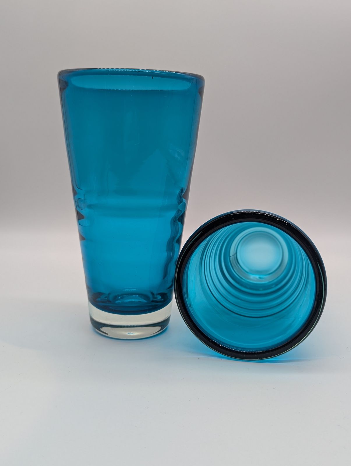 Vintage Blue Glass Vases – Pair | Mid Century Scandinavian Style photo 50.0