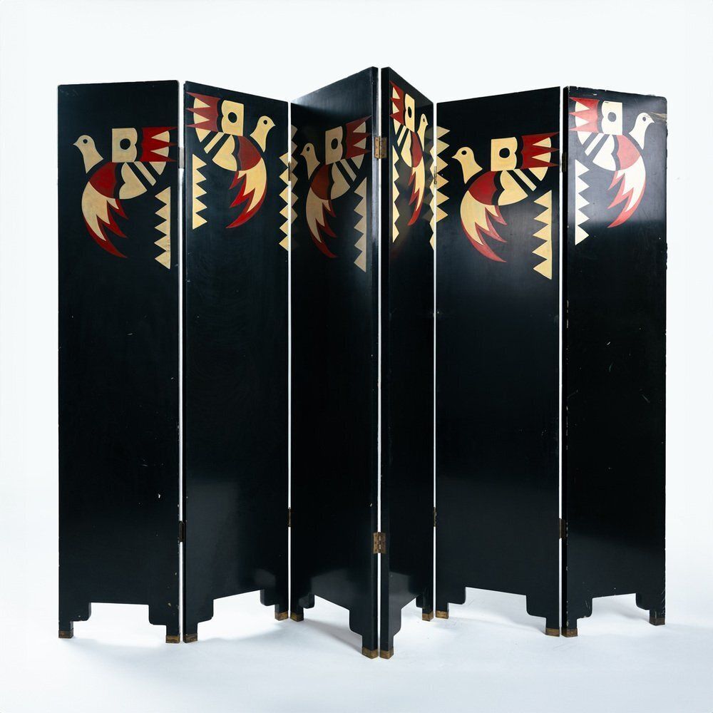 Art Paravent Room Divider With Birds And Geometric Patterns, 1970s photo for sale
