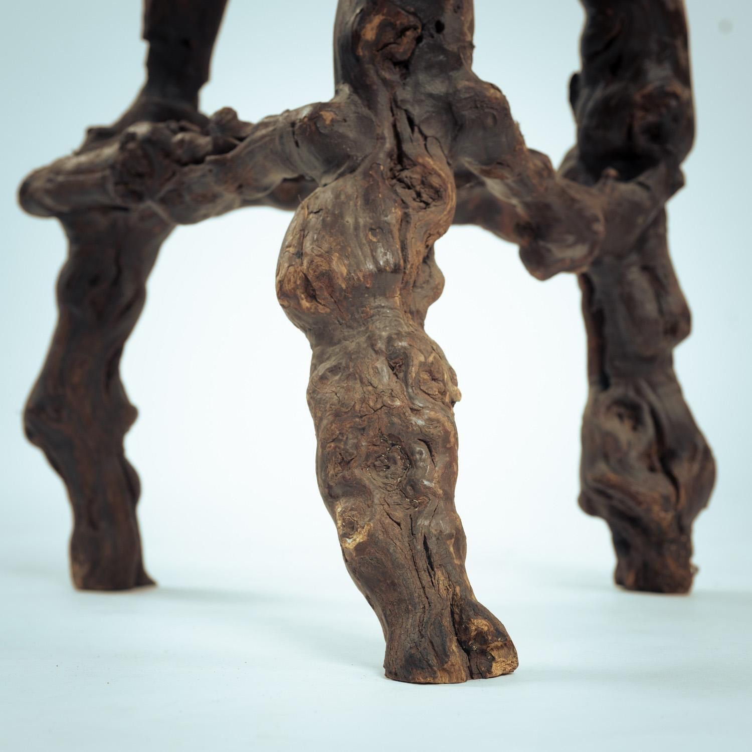 2500.0 4 Handcrafted Brutalist Tripod Vine Wood And Oak Barstools, France, 1950s photo