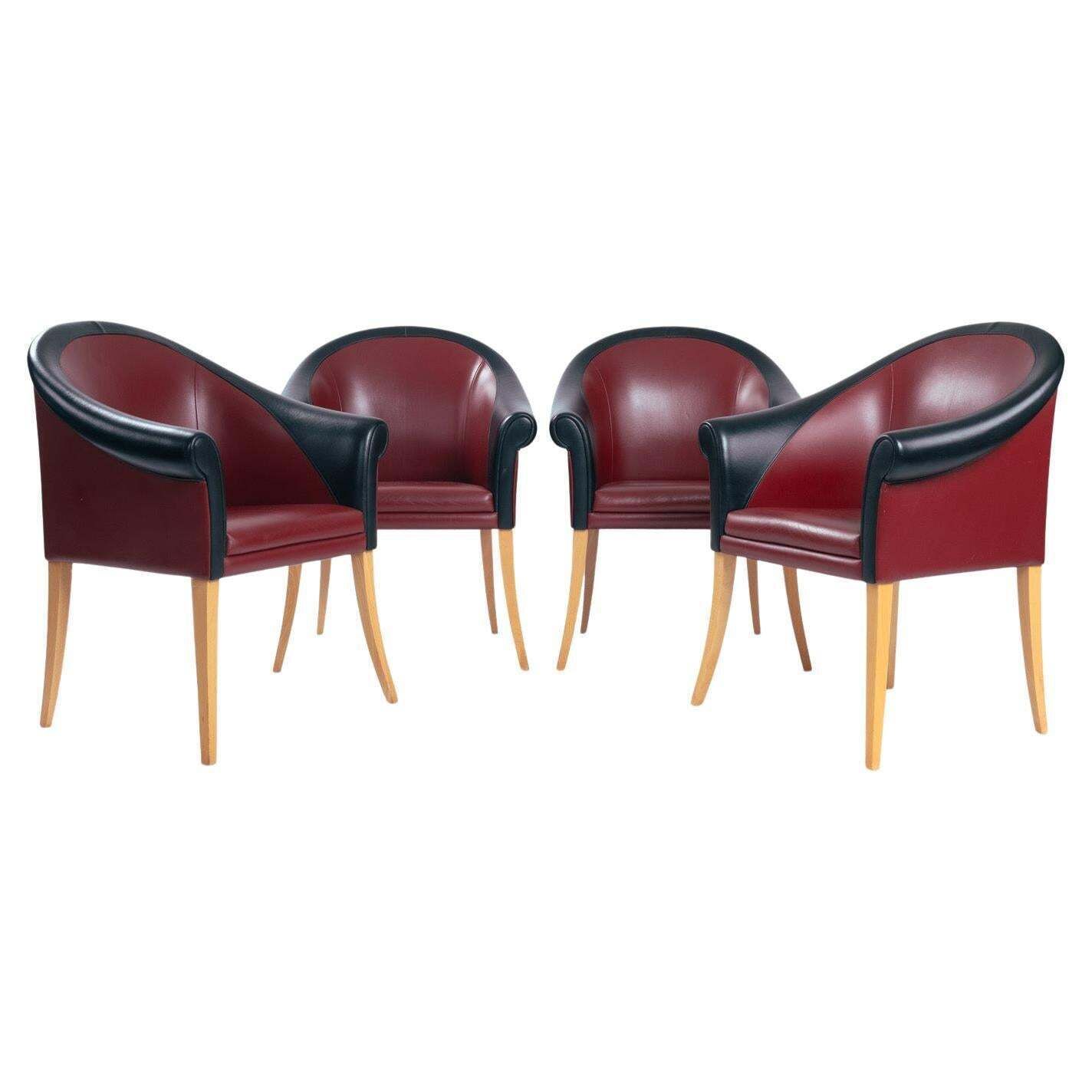 Leather Beech Wood Red Black Sinan Armchairs Designed By Poltrona Frau, Set Of 4