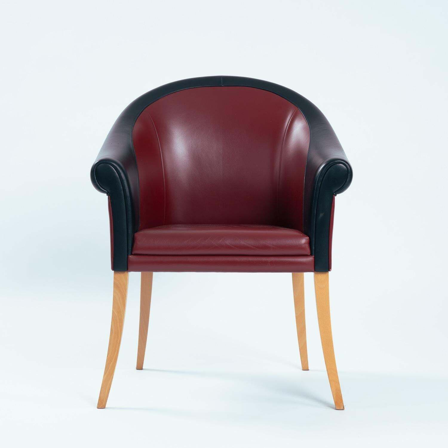 Leather Beech Wood Red Black Sinan Armchairs Designed By Poltrona Frau, Set Of 4 photo for sale