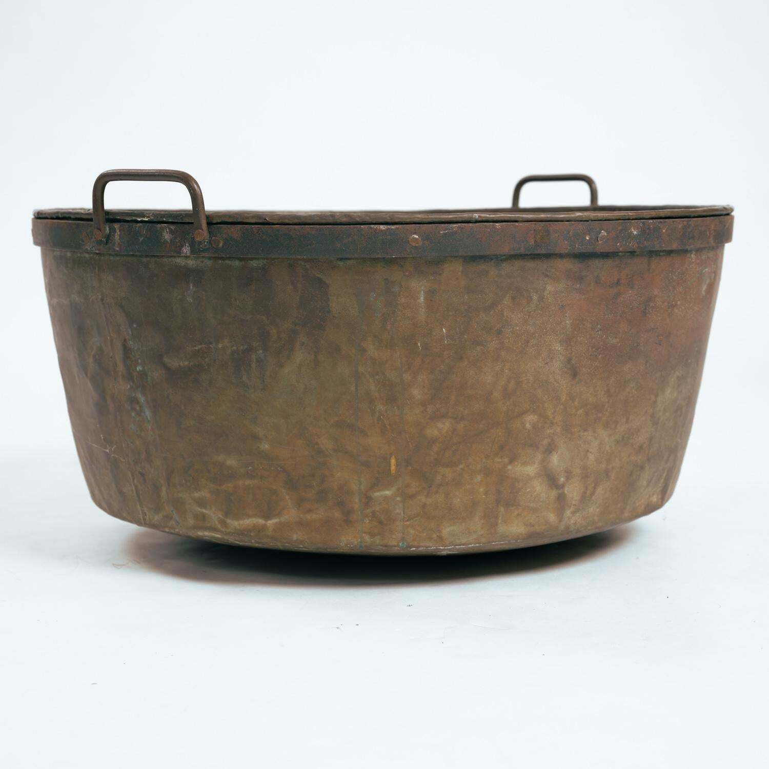 Home Decor Large Brass And Wrought Iron Nailed Log Bucket Pot Bin, 1800/1900s photo