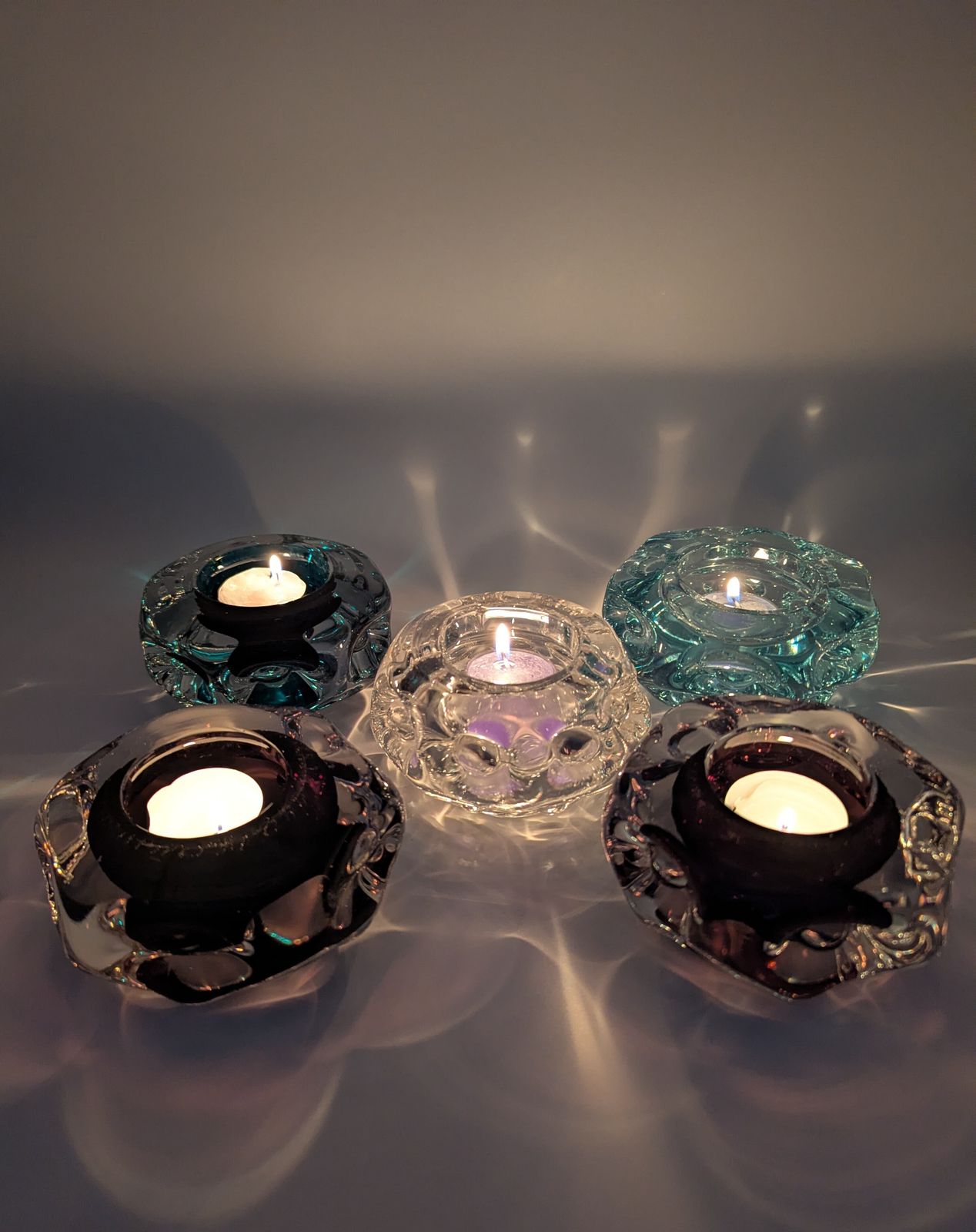 photo buy Set Of Five Liskeard Glassworks Tealight Holders By Harry Dyer, England, 1970s