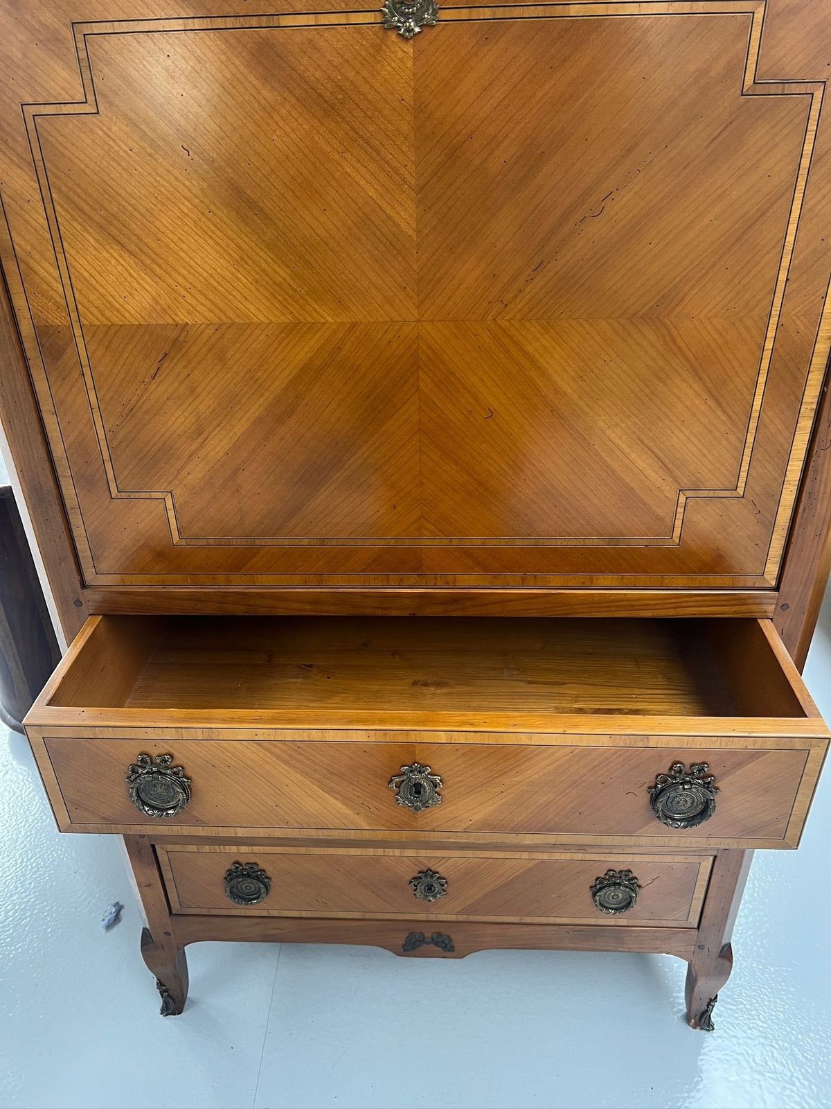 French Style Hardwood Drop Flat Writing Bureau With 3 Drawers photo furniture