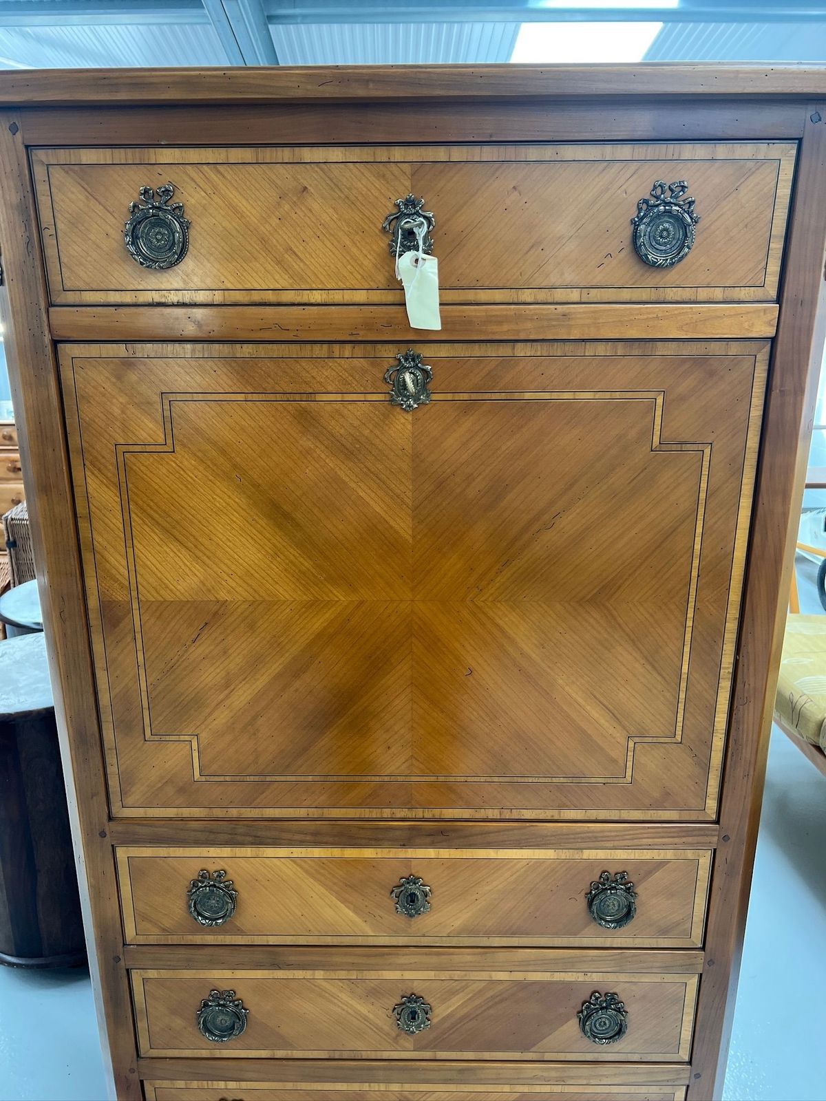 French Style Hardwood Drop Flat Writing Bureau With 3 Drawers photo buy