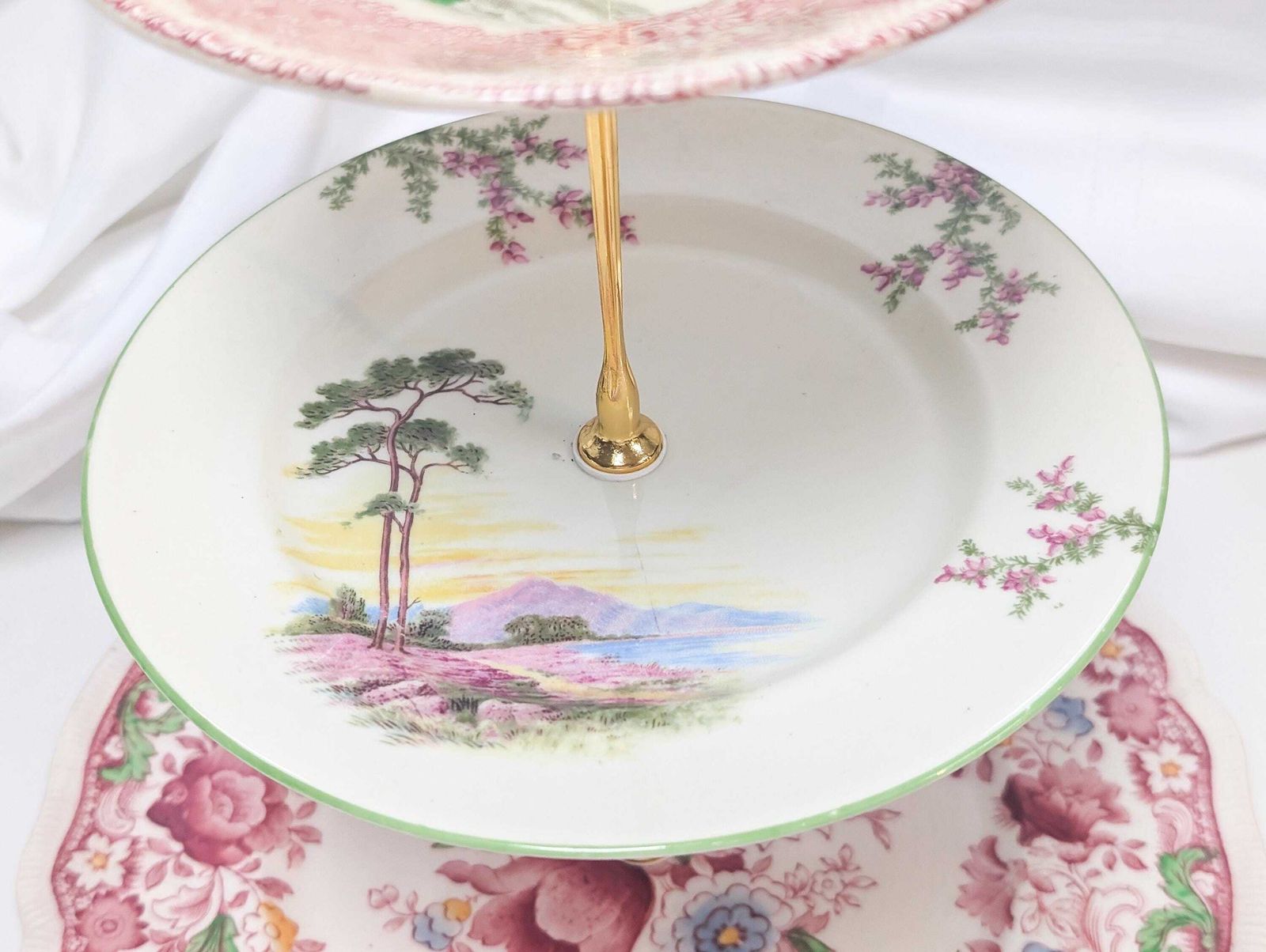 Home Decor Beautiful Elegant Vintage 3 Tier Cake Stand. Bone China, Bridgerton Style. Made In England photo