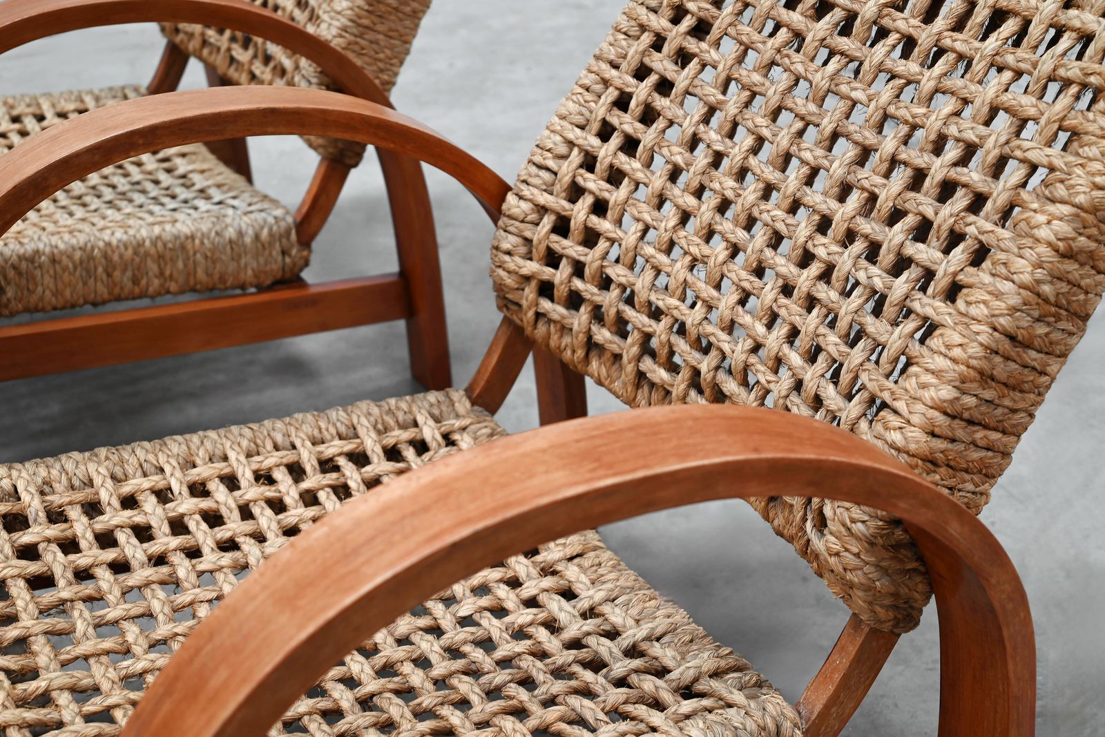 Rope Easy Chairs Attributed To Adrien Audoux & Frida Minet, Art Deco 1940's photo buy