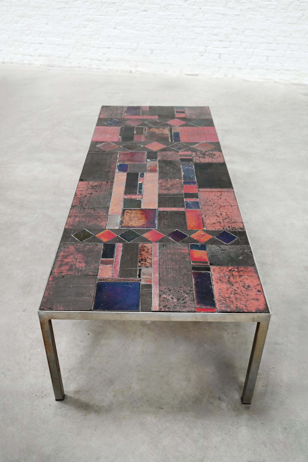 Large Ceramic Tile Coffee Table By Pia Manu, Handcrafted, Belgium 1960's photo for sale