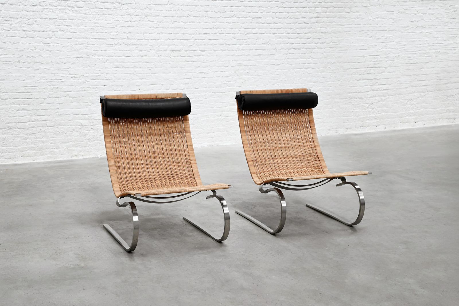 Poul Kjaerholm Pk20 Cantiliver Stainless Steel, Cane And Leather Lounge Chairs photo Furniture