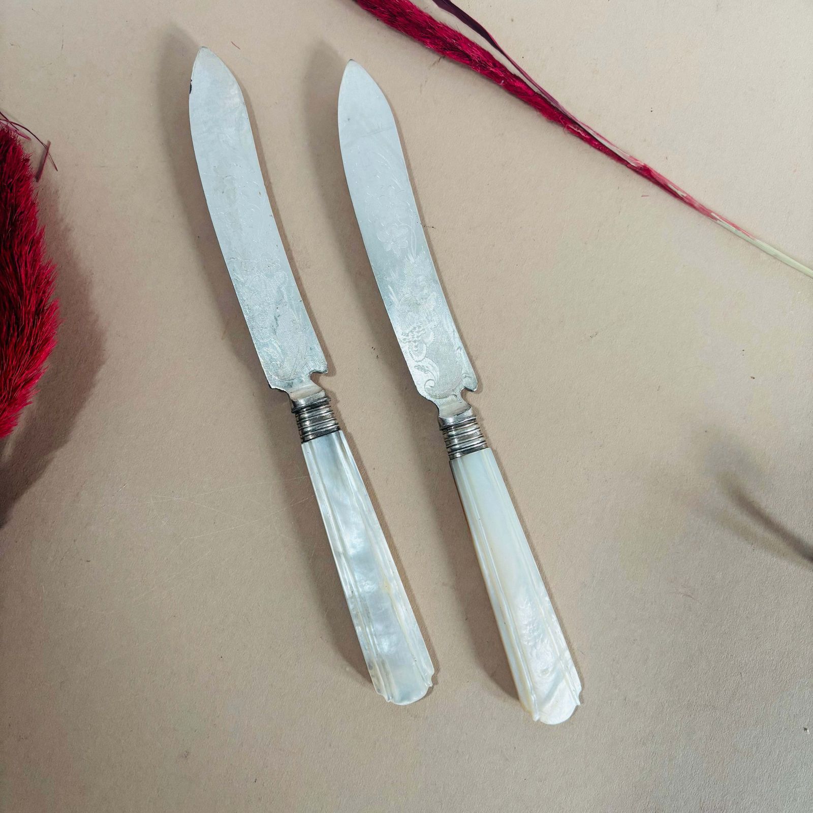 Antique Engraved Knife With Mother Of Pearl photo 60.0