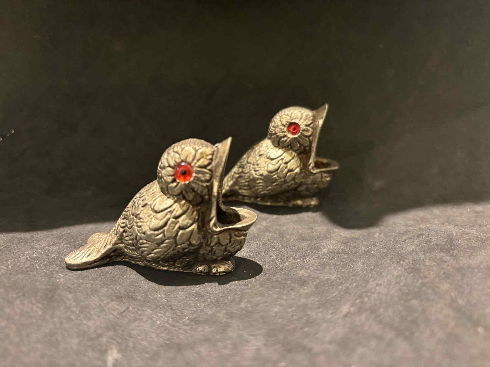 Antique Victorian Brass Bird Match Holders | Red Glass Eyes, English Metalware photo furniture