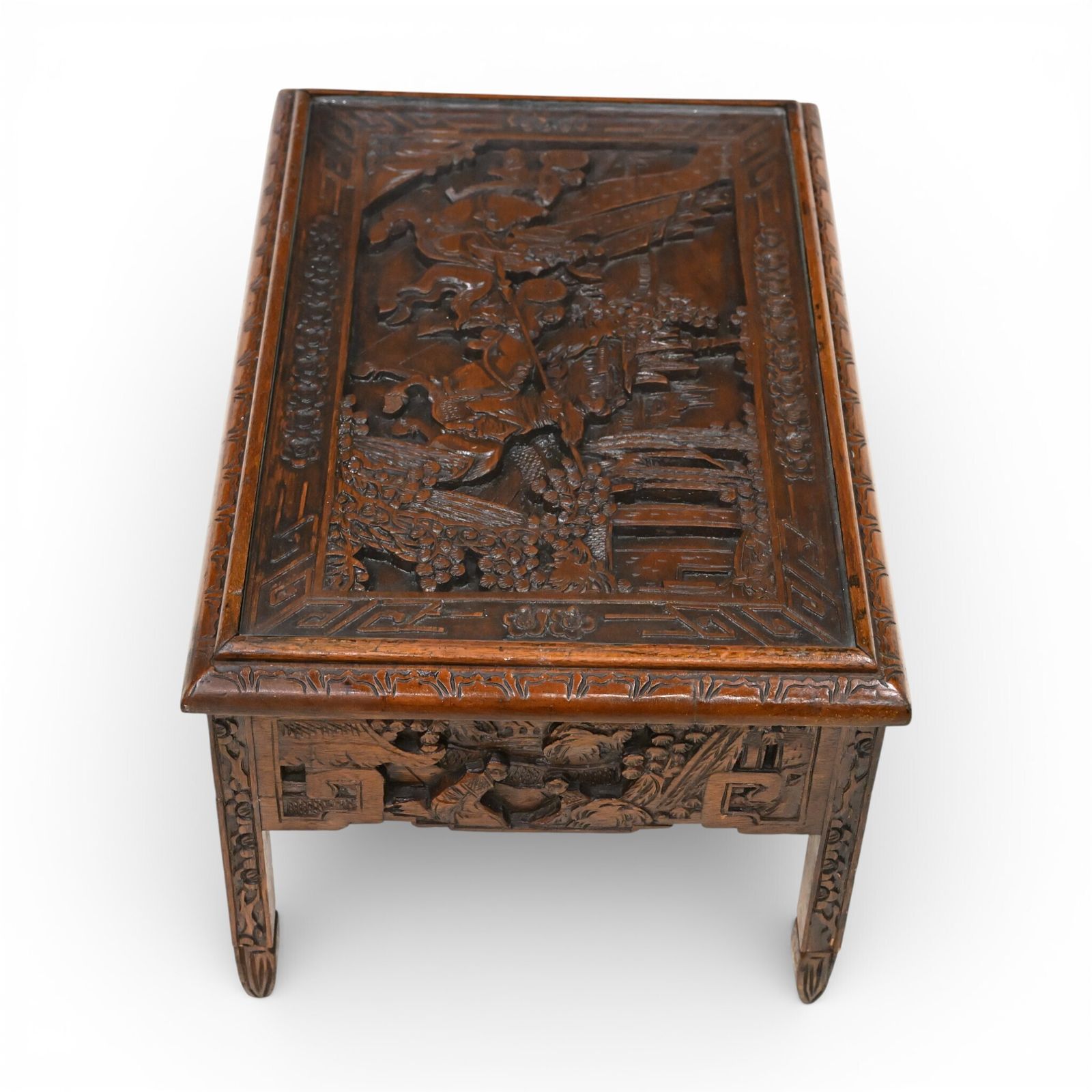 Small Chinese Coffee Table Carvings Inset Glass Top Carvings photo for sale