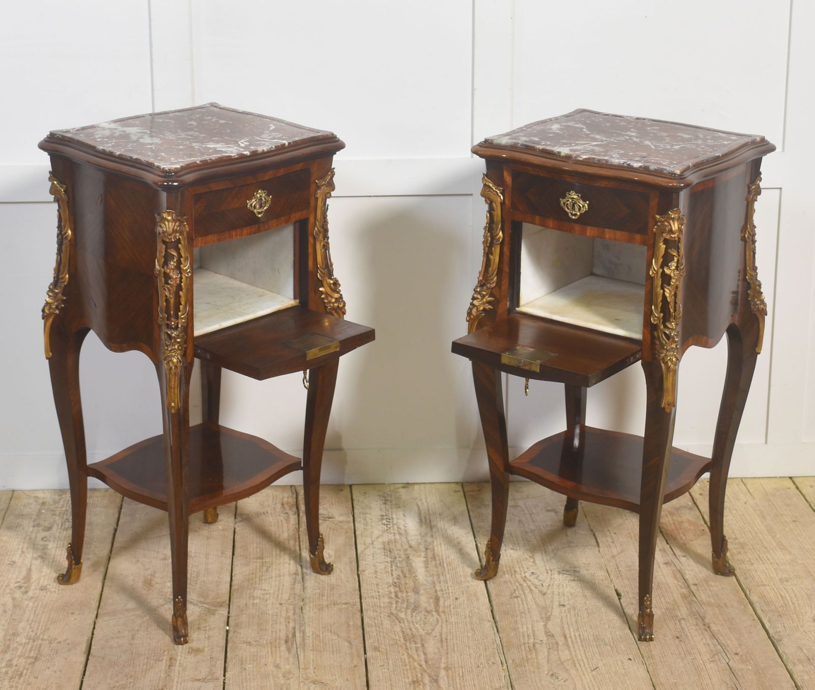 Pair Of Louis XV–Style Marble Top Bedside Cabinets photo furniture