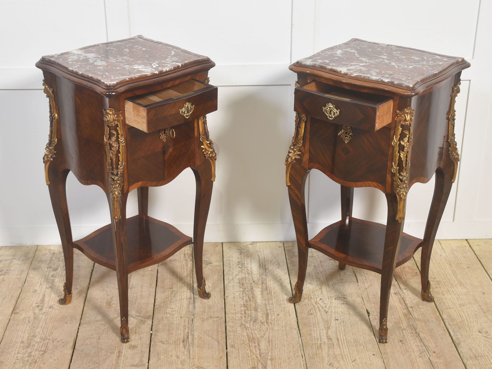 photo furniture Pair Of Louis XV–Style Marble Top Bedside Cabinets