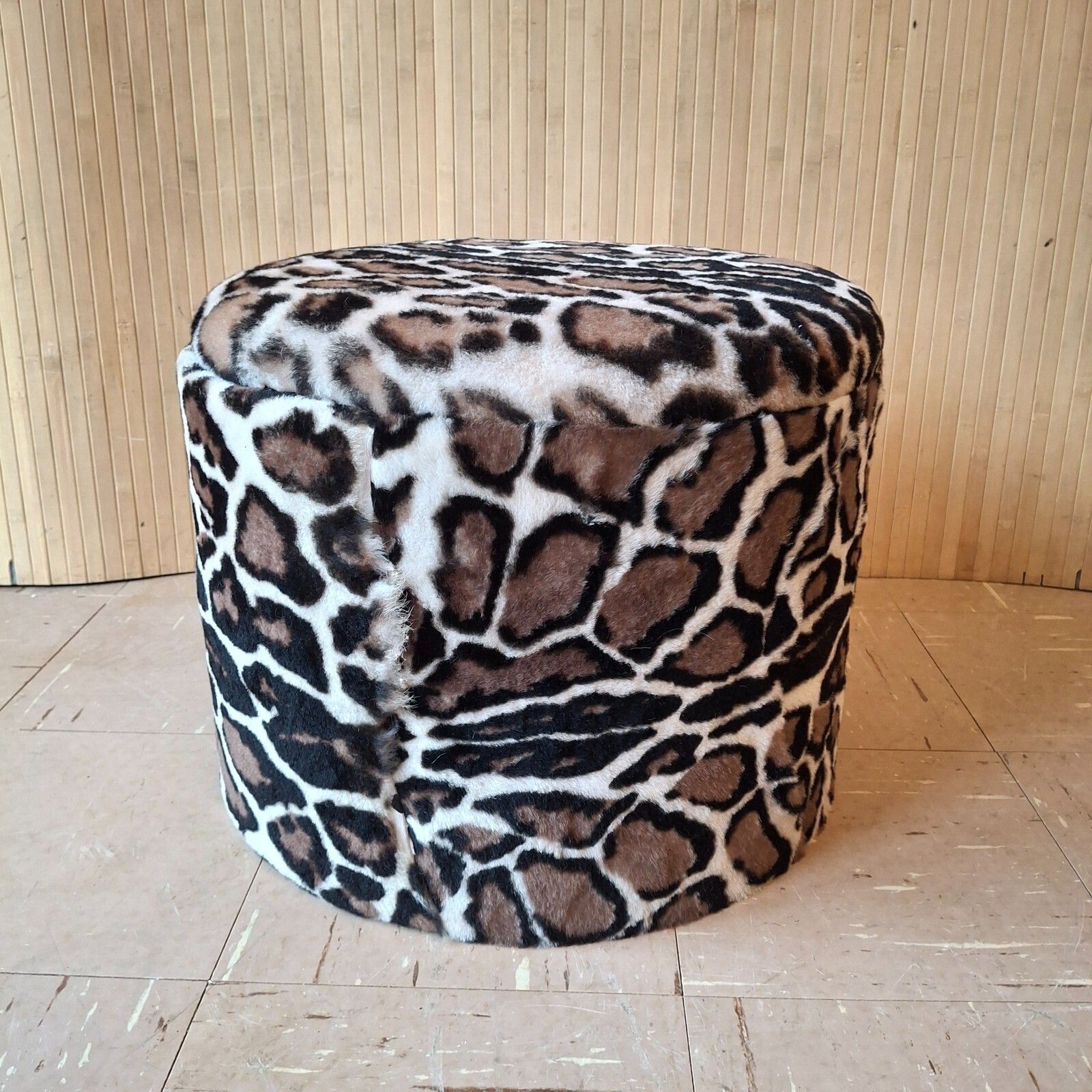 photo furniture Fab Vintage Retro Handmade Pouffe Footstool W/ Storage Big Cat Printed Sheepskin