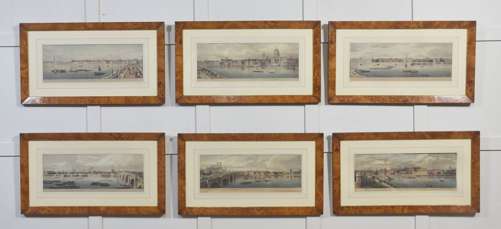 Set Of Six Framed Coloured Prints Of Views Of The River Thames