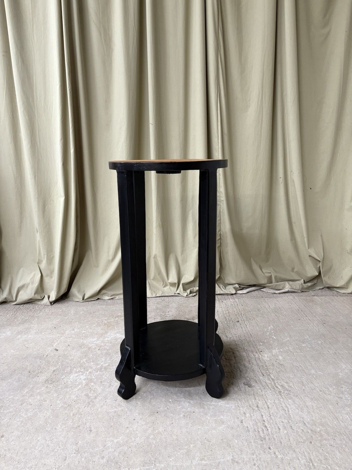 Vtg Antique Painted Black Wooden Plant Side Table Dumbwaiter Pedestal Retro 1040 photo 189.75