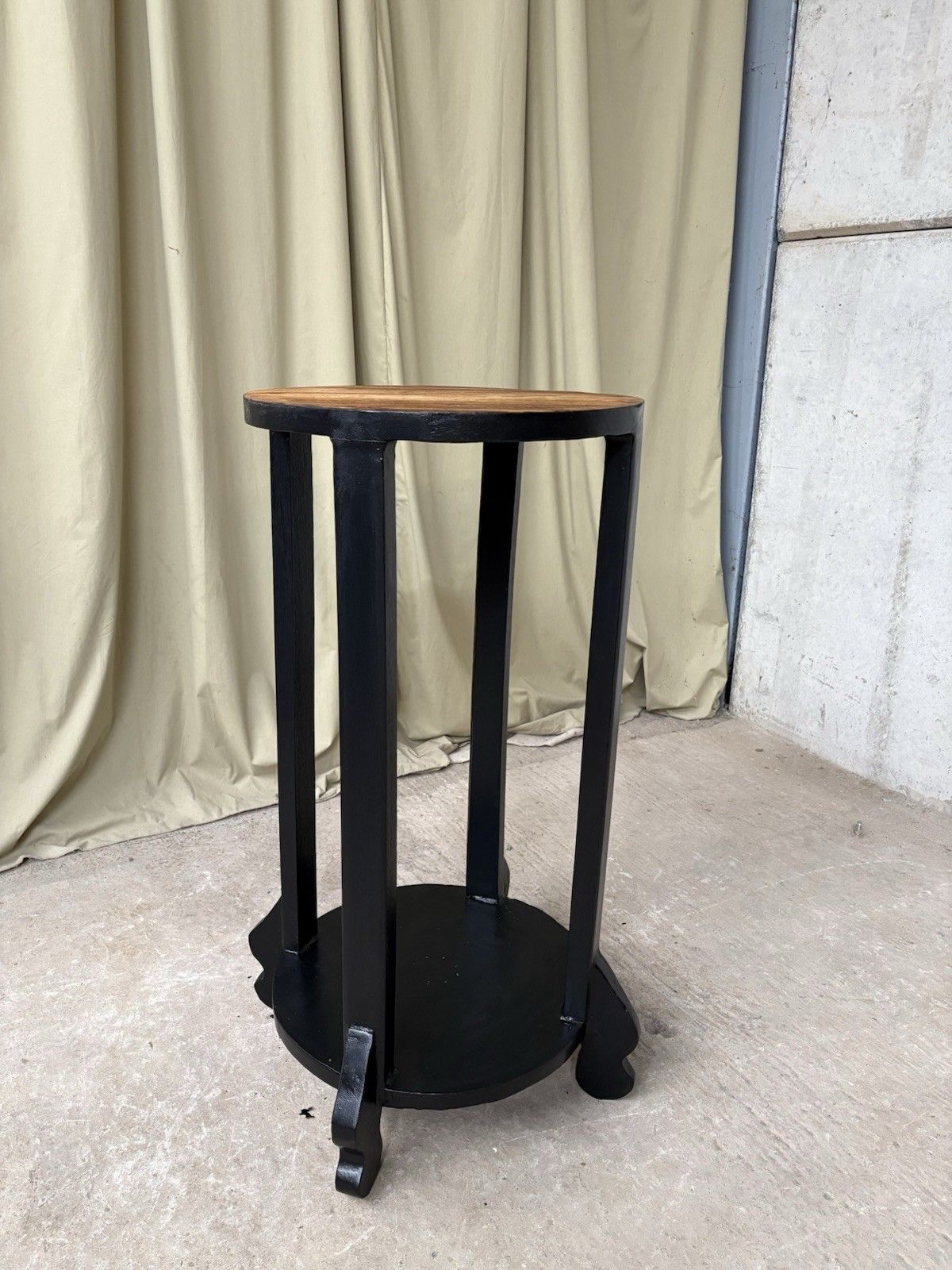 Furniture Vtg Antique Painted Black Wooden Plant Side Table Dumbwaiter Pedestal Retro 1040 photo