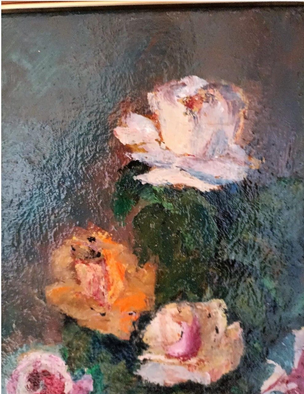 Antique Oil Painting Still Life Bouquet Of Pink Flowers Impressionist 20th Century photo 950.0