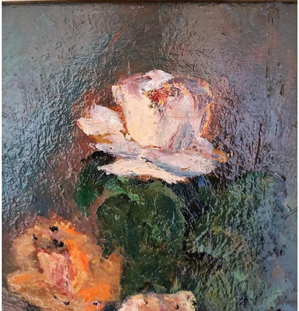 Antique Oil Painting Still Life Bouquet Of Pink Flowers Impressionist 20th Century photo vinterior