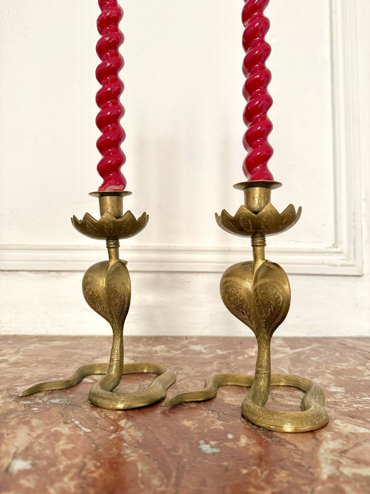 Pair Of 1920s Egyptian Revival Cobra Candleholders photo vinterior
