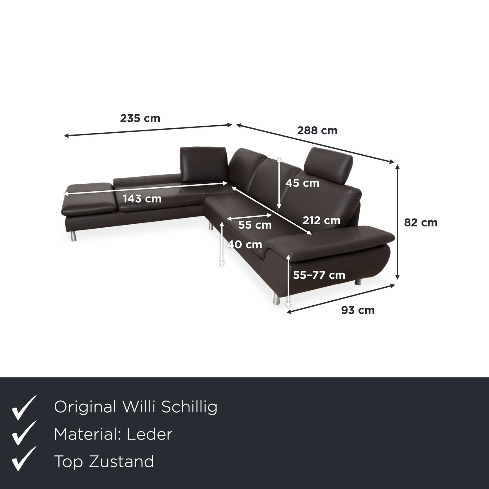 Canapé d'angle Willi Schillig Loop en cuir marron foncé, fonction manuelle photo furniture