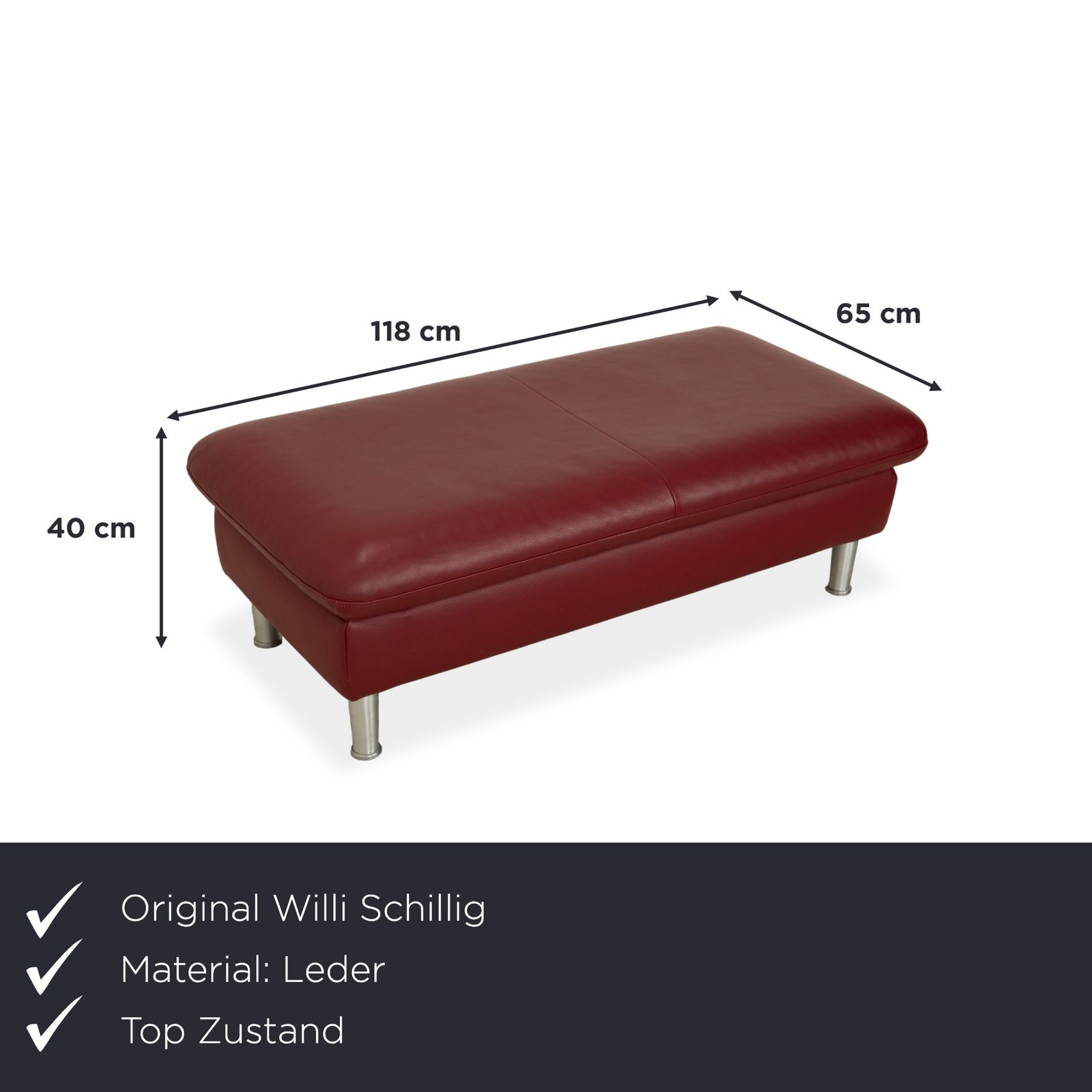 Repose-pieds Willi Schillig Loop en cuir, rouge bordeaux photo furniture