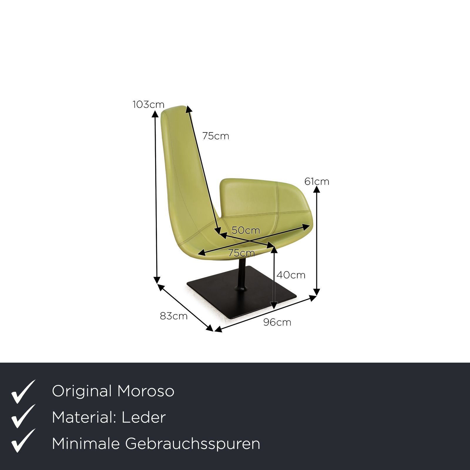 Moroso Fjord Leren Fauteuil Groen Draaifunctie photo furniture