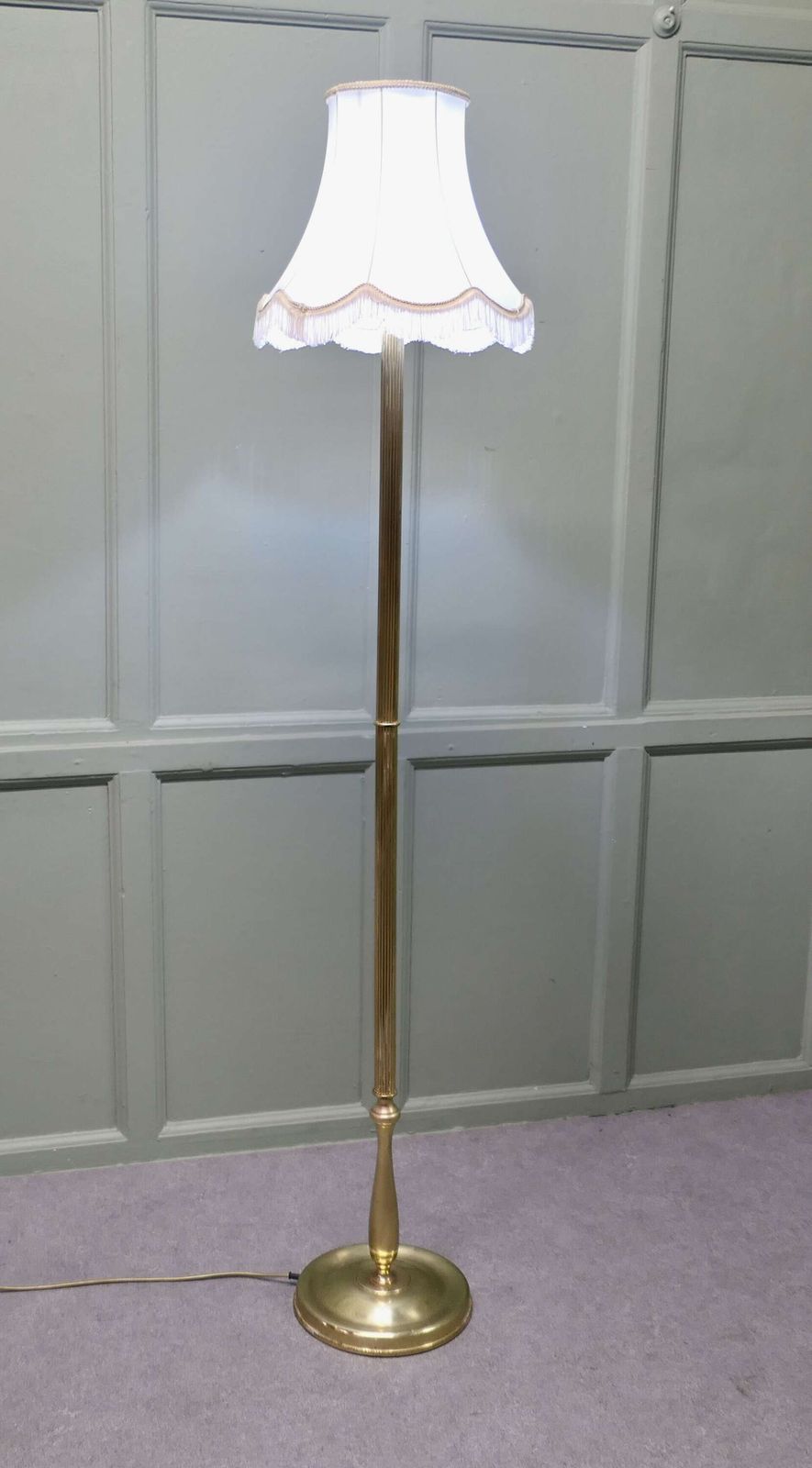 A Slender Column Brass Floor Lamp photo for sale