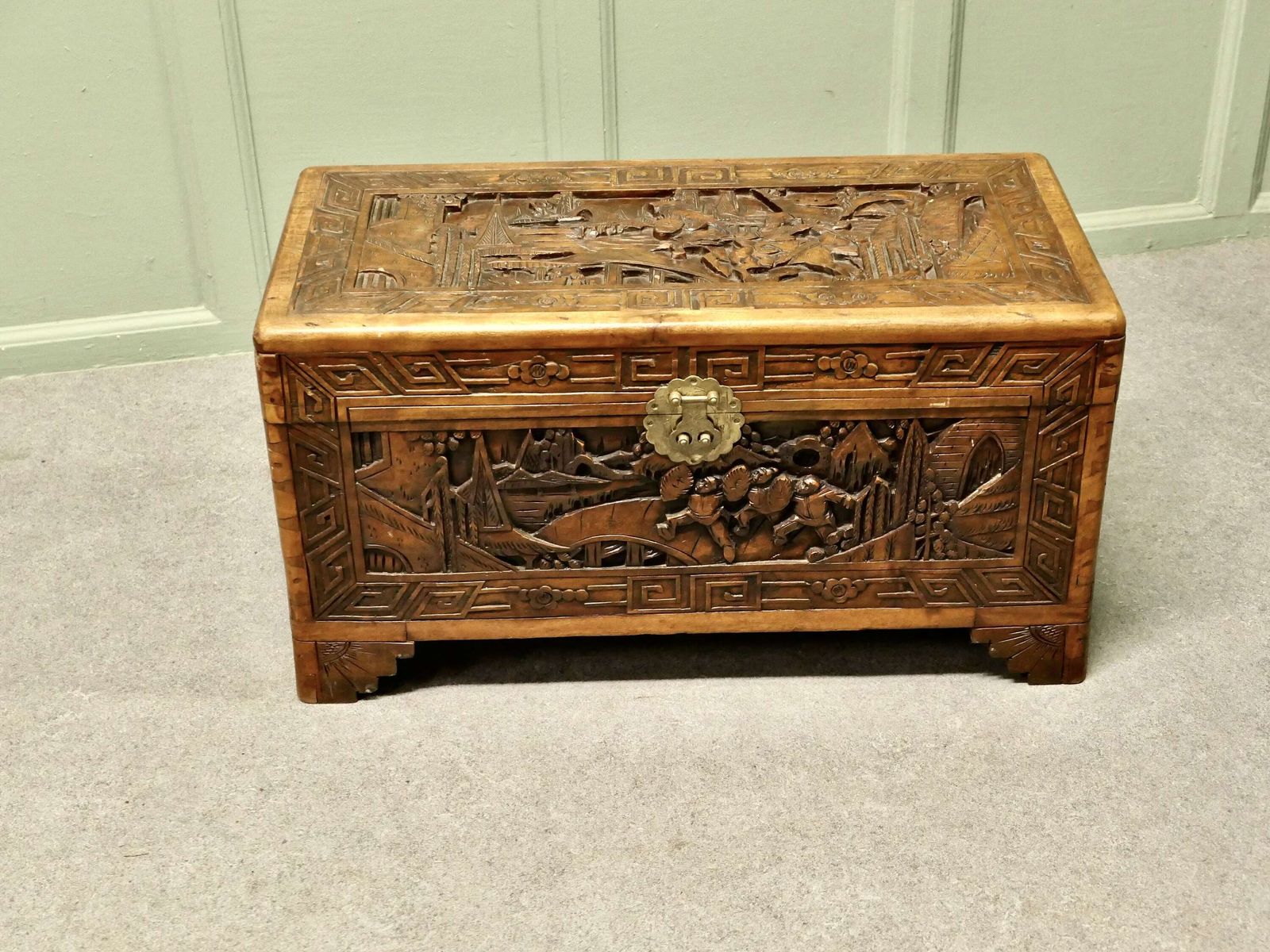 Petite Carved Camphor Wood Chest This Beautiful Little Carved Chest Is Made From Camphor W photo for sale