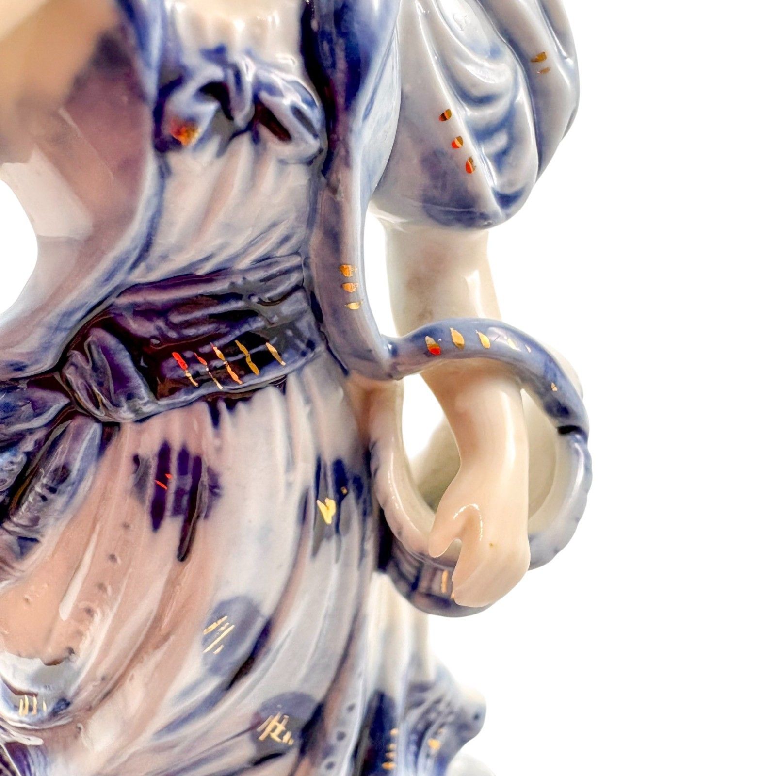 Home Decor Antique Dresden Porcelain Lady Figure With Basket, Blue And White, 19th Century photo
