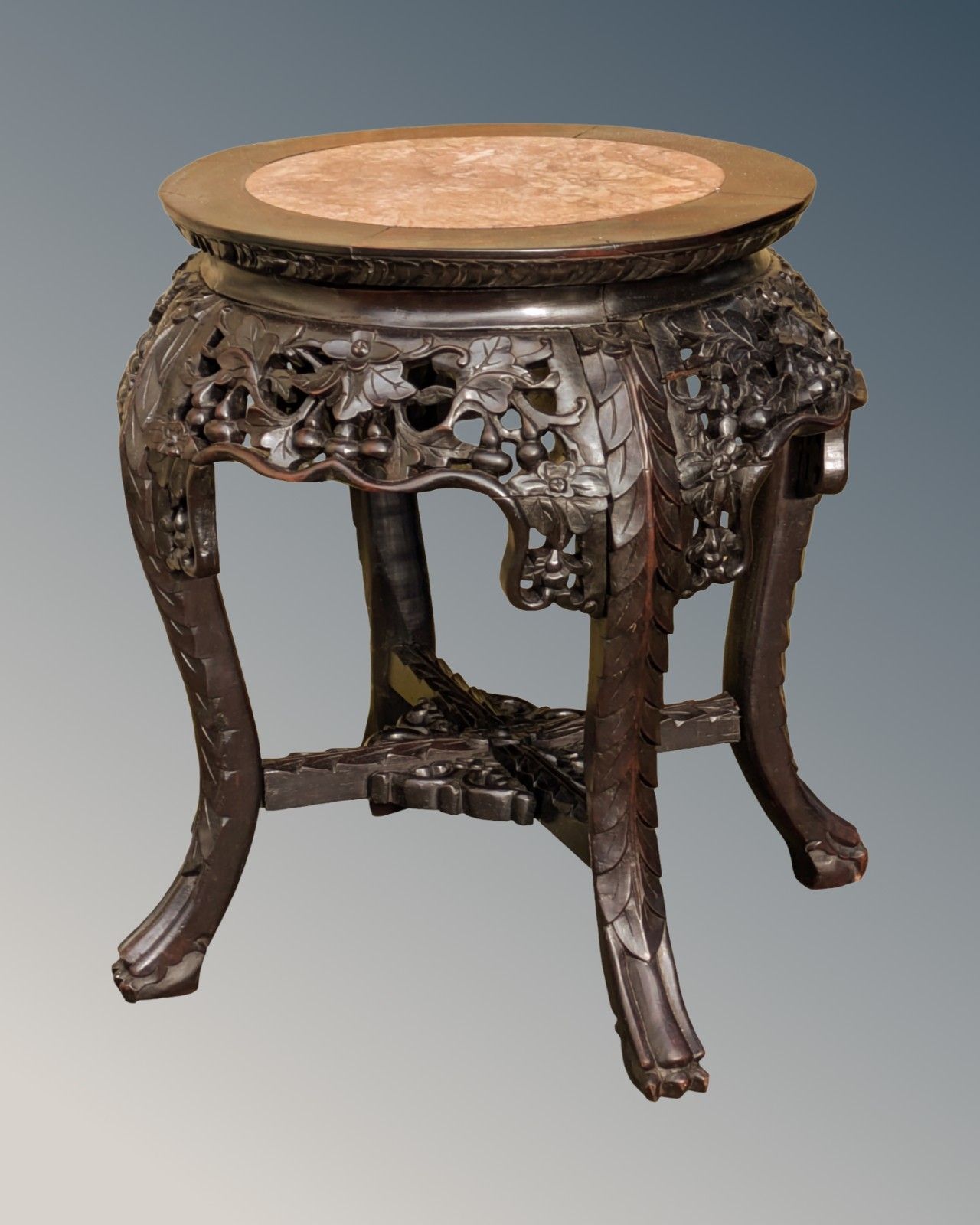 Antique Chinese Rosewood & Rouge Marble Jardiniere Stand
