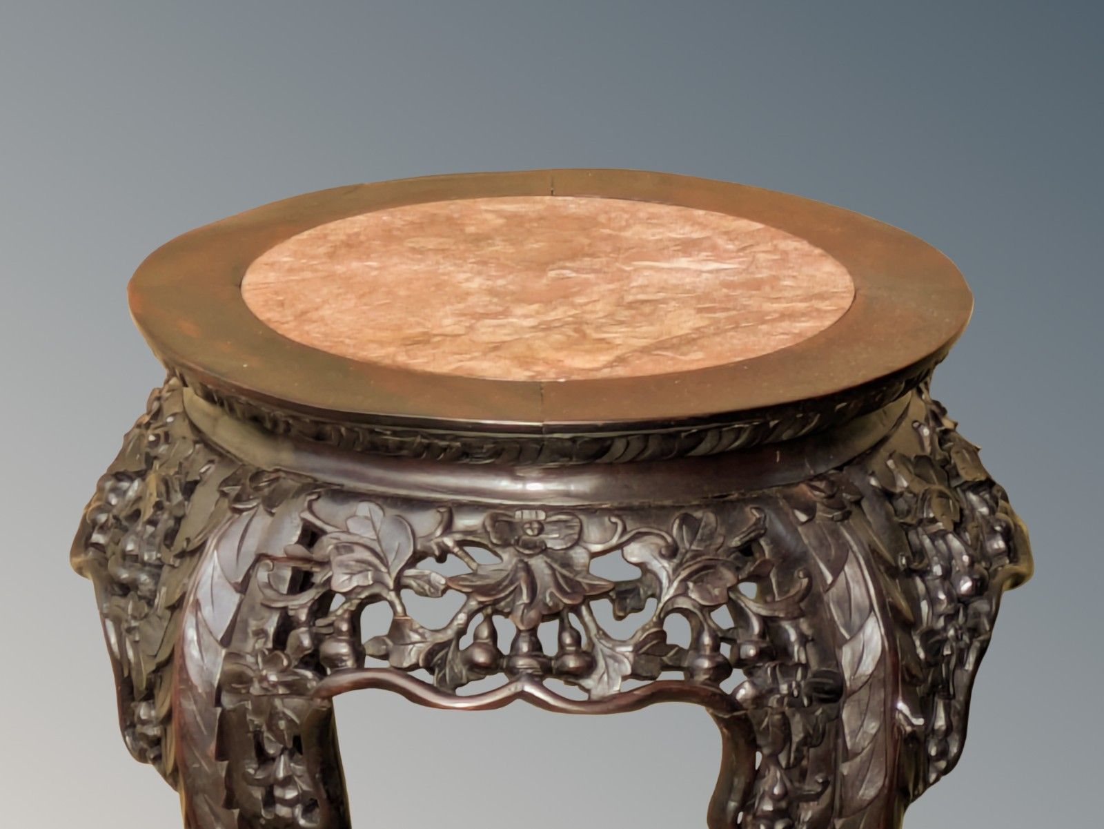 Antique Chinese Rosewood & Rouge Marble Jardiniere Stand photo furniture