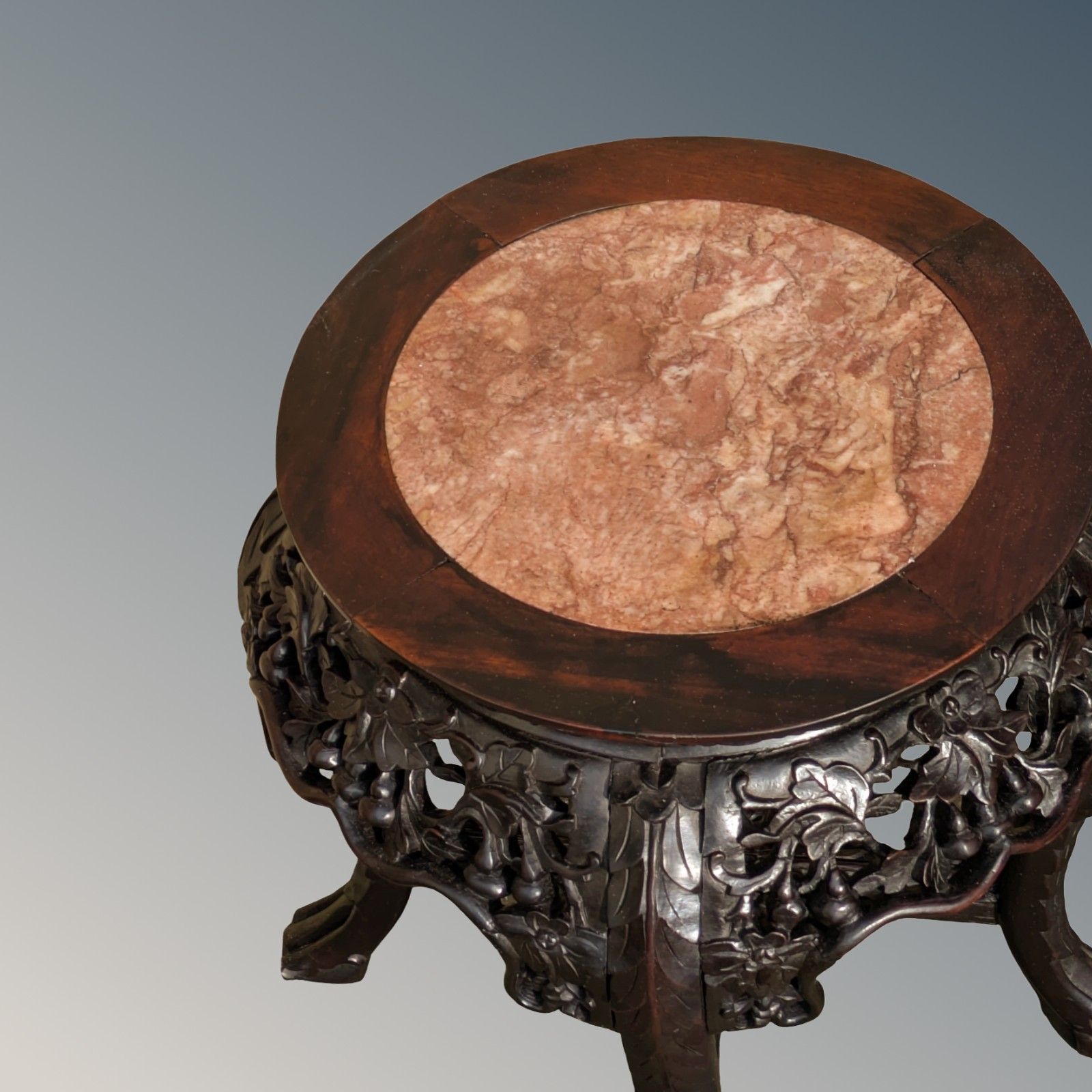 Antique Chinese Rosewood & Rouge Marble Jardiniere Stand photo Home Decor