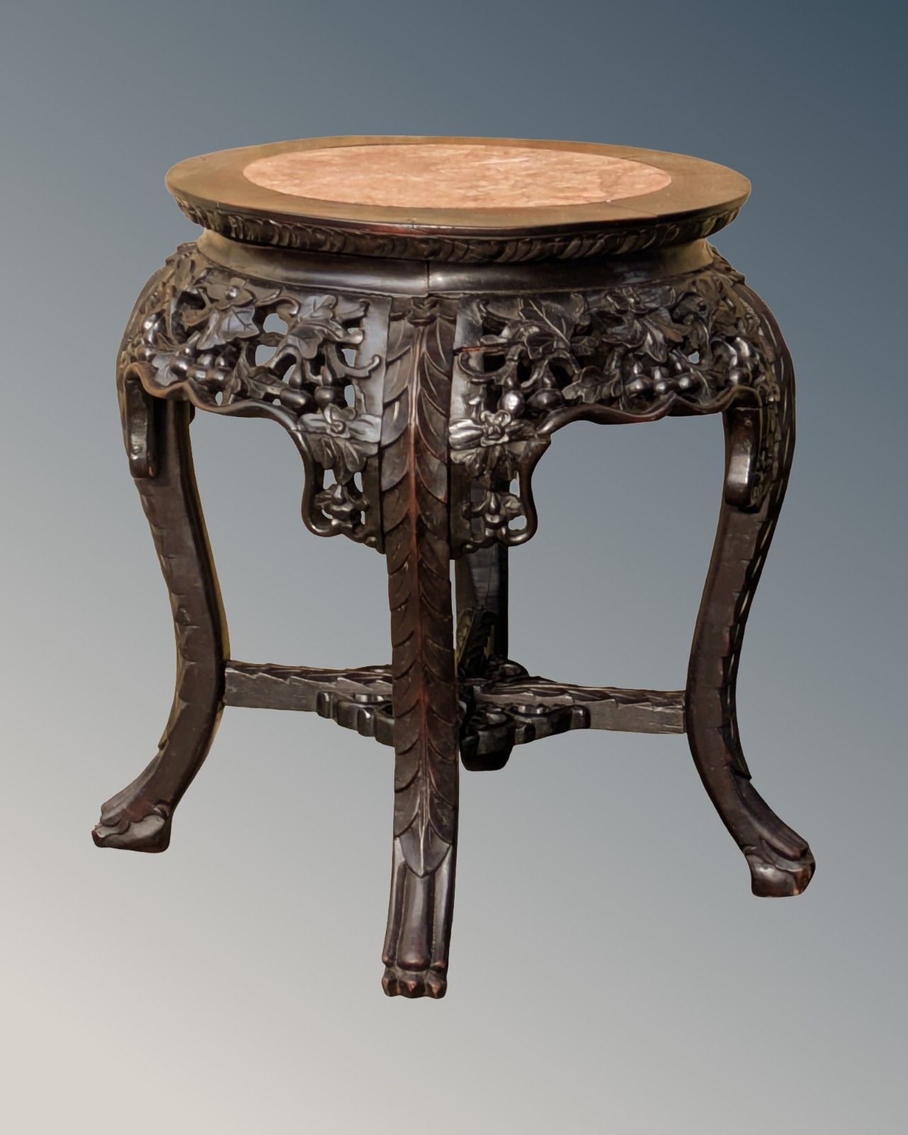 Antique Chinese Rosewood & Rouge Marble Jardiniere Stand photo 685.0