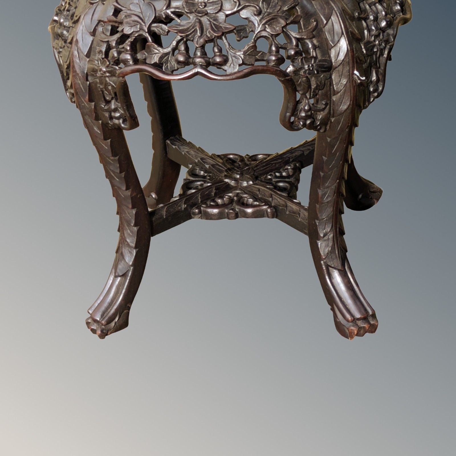Antique Chinese Rosewood & Rouge Marble Jardiniere Stand photo vinterior