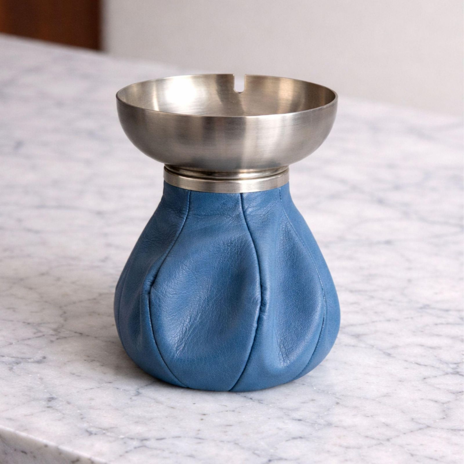 Padded Leather And Metal Ashtray By Poltrona Frau, Italy, 1970s photo furniture