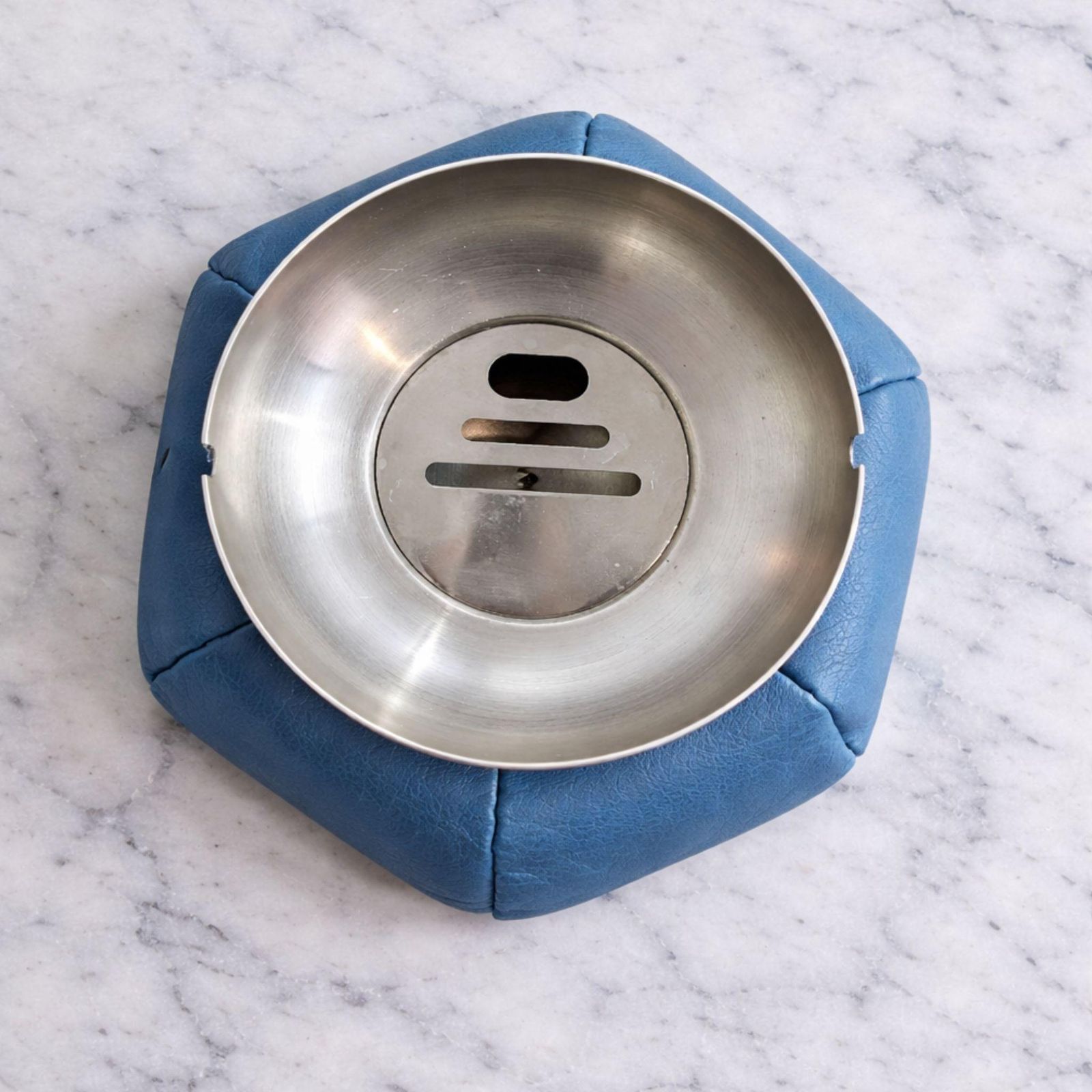 Padded Leather And Metal Ashtray By Poltrona Frau, Italy, 1970s photo vintage
