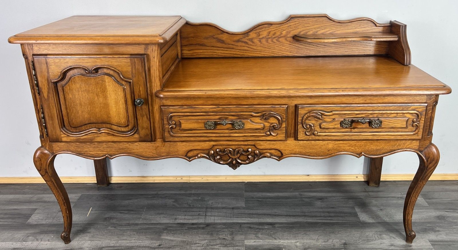 Bench Cabinet Vintage French Louis XVI Style Oak Carved Sideboard Lot 4807 photo for sale