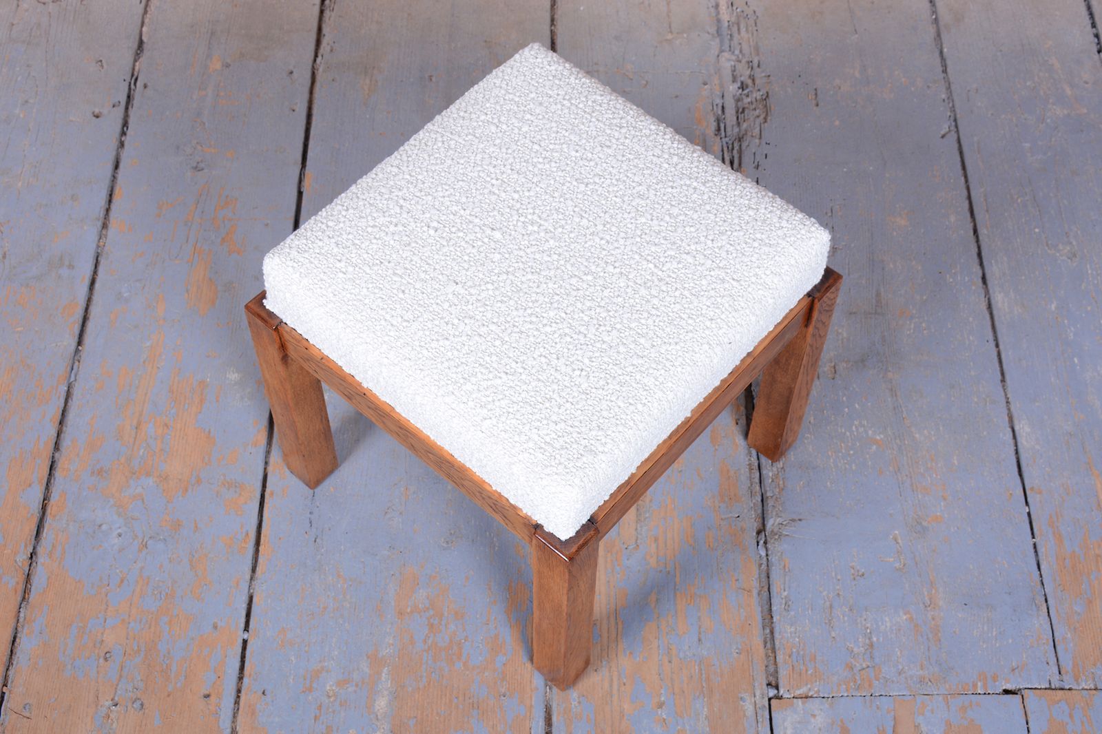 Restored Art Deco Stool, By Krásná Jizba, Oak, Reupholstered, Czech, 1930s photo 400.0